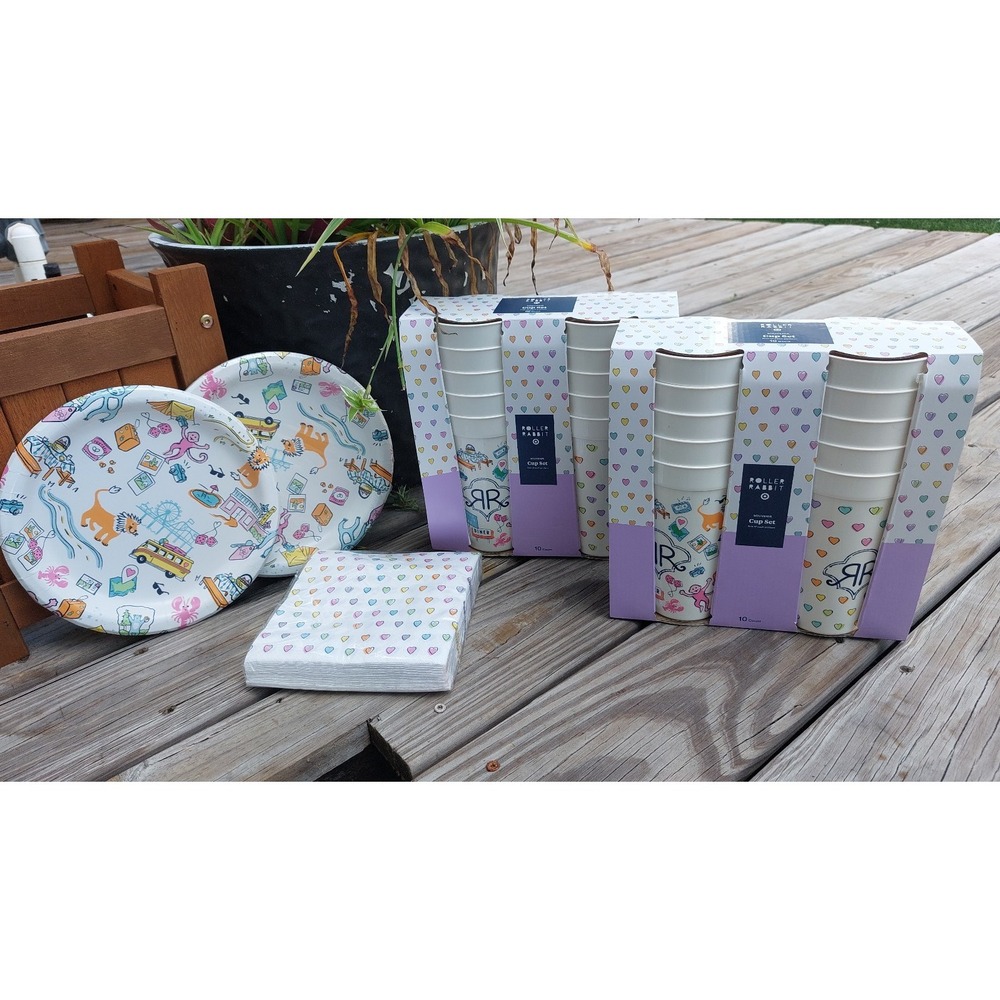 NWT RARE Roller Rabbit x Target Disco Heart Plastic Cups/Paper Plates/Napkin Set